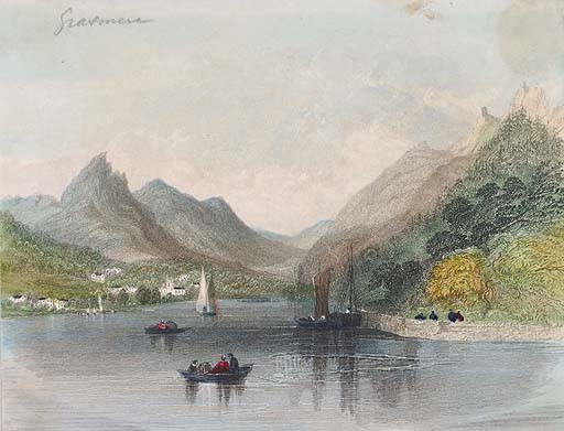Tableau Ancien Aquarelle Originale - Paysage Keswick Mont Lake District - XIXe